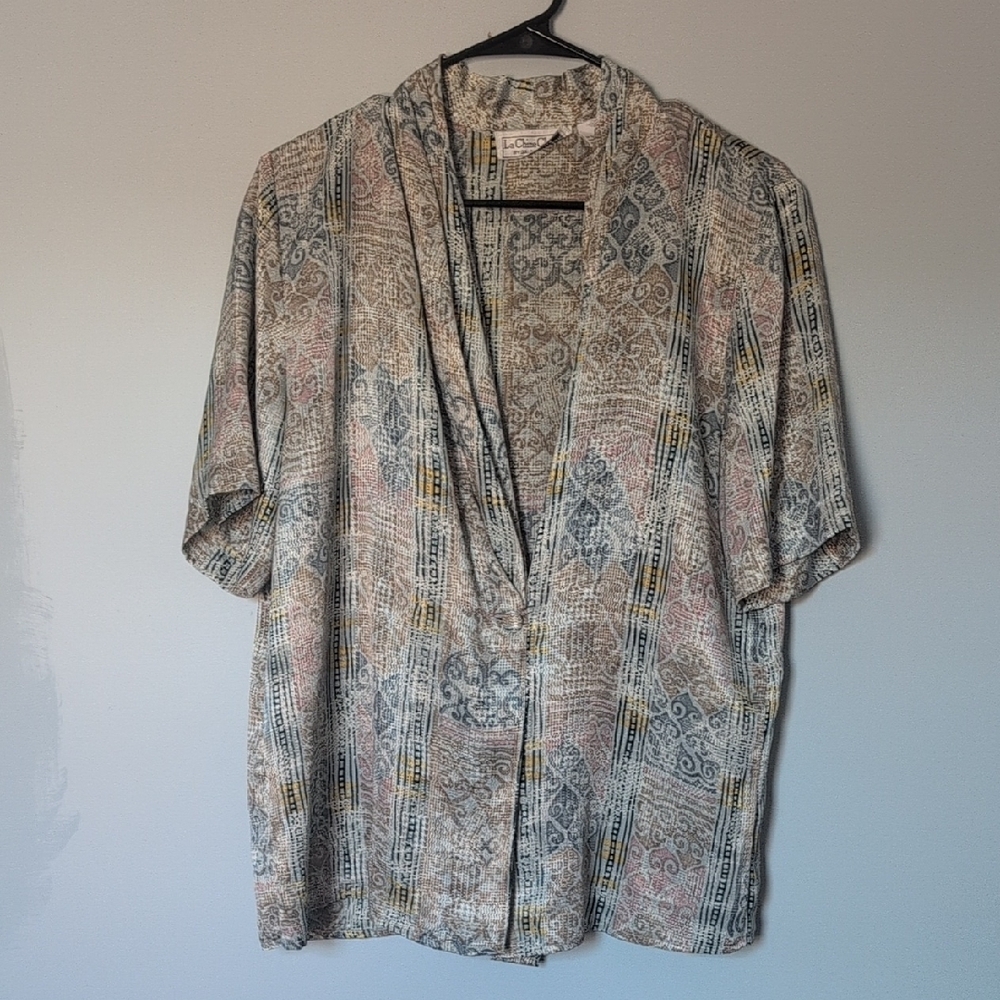 Blue and Pink Blouse with Artistic Design